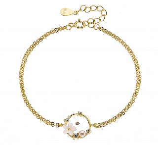 Oxzen βραχιόλι ασημένιο στεφανάκι με μαργαρίτα και περλίτσες