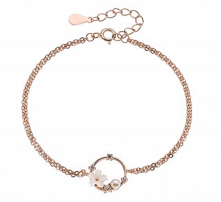 Oxzen βραχιόλι ασημένιο στεφανάκι με μαργαρίτα και περλίτσες