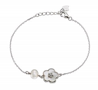 Oxzen βραχιόλι ασημένιο με μαργαρίτα οπάλιο και πέρλα