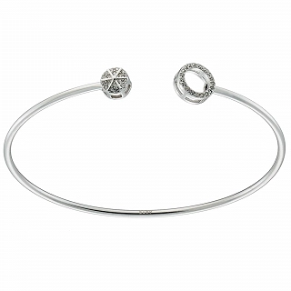 Oxzen ασημένιο βραχιόλι χειροπέδα εύκαμπτη με λευκά ζιργκόν