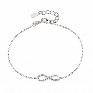 Oxzen βραχιόλι ασημένιο με άπειρο και λευκά ζιργκόν