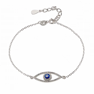 Oxzen βραχιόλι ασημένιο με ματάκι και λευκά ζιργκόν