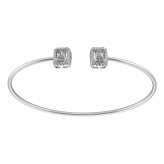 Oxzen γυναικείο βραχιόλι ασημένιο εύκαμπτο με δύο τετράγωνα ζιργκόν