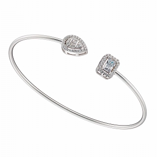 Oxzen γυναικείο βραχιόλι ασημένιο εύκαμπτο με τετράγωνο και οβάλ ζιργκόν