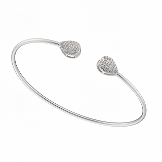 Oxzen γυναικείο βραχιόλι ασημένιο εύκαμπτο με δύο σταγόνες γεμάτες ζιργκόν