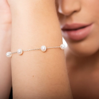 Oxzen βραχιόλι ασημένιο, με πέρλες Majorica