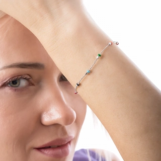 Oxzen ασημένιο βραχιόλι με χρωματιστές πέτρες