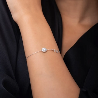 Oxzen ασημένιο βραχιόλι με στρογγυλά λευκά ζιργκόν