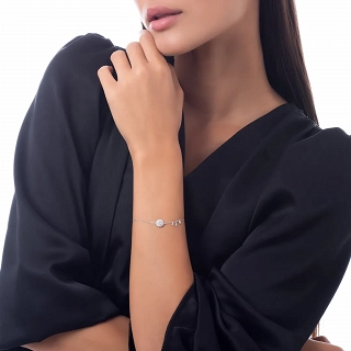 Oxzen ασημένιο βραχιόλι με στρογγυλά λευκά ζιργκόν