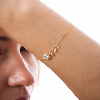 Oxzen ασημένιο βραχιόλι με στρογγυλά λευκά ζιργκόν