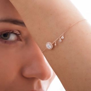 Oxzen ασημένιο βραχιόλι με στρογγυλά λευκά ζιργκόν