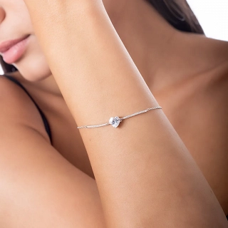 Oxzen ασημένιο βραχιόλι με καρδιά και λευκά ζιργκόν