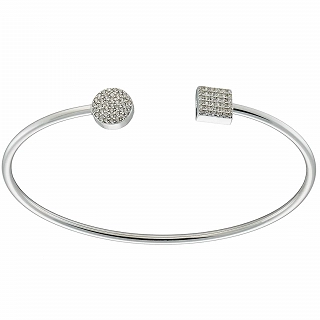 Oxzen ασημένιο βραχιόλι χειροπέδα εύκαμπτη με λευκά ζιργκόν