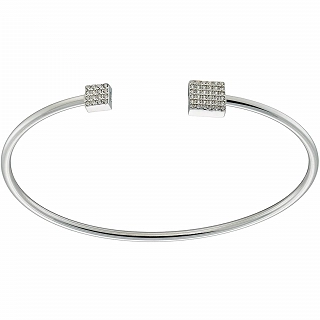 Oxzen ασημένιο βραχιόλι χειροπέδα εύκαμπτη με λευκά ζιργκόν