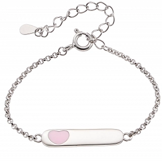 Oxzen ασημένιο παιδικό βραχιόλι επιπλατινωμένο ταυτότητα με ροζ καρδιά
