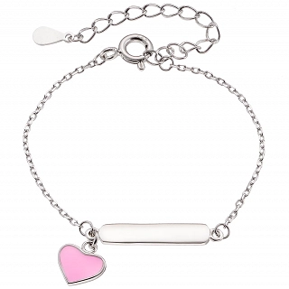 Oxzen ασημένιο παιδικό βραχιόλι επιπλατινωμένο ταυτότητα με ροζ καρδιά