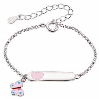 Oxzen ασημένιο παιδικό βραχιόλι επιπλατινωμένο ταυτότητα με ροζ πεταλούδα