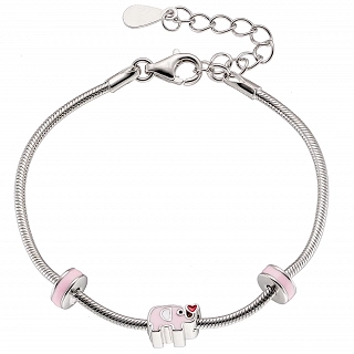 Oxzen ασημένιο παιδικό βραχιόλι επιπλατινωμένο με ροζ ελεφαντάκι