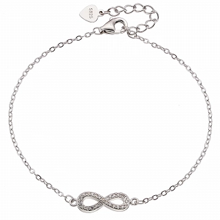 Oxzen γυναικείο βραχιόλι ασημένιο με άπειρο και λευκά ζιργκόν