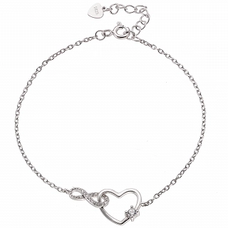 Oxzen γυναικείο βραχιόλι ασημένιο με καρδιά και άπειρο