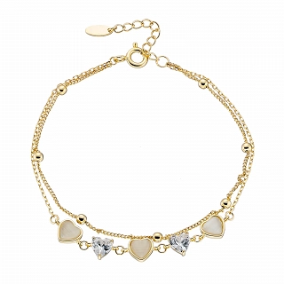 Oxzen γυναικείο βραχιόλι ασημένιο διπλό με καρδιές φίλντισι