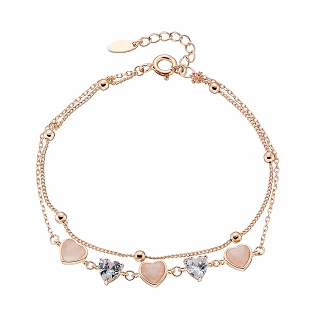 Oxzen γυναικείο βραχιόλι ασημένιο διπλό με καρδιές φίλντισι