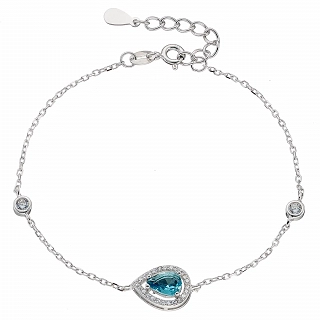 Oxzen γυναικείο βραχιόλι ασημένιο δάκρυ με aqua marine