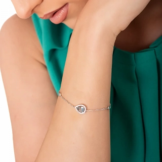 Oxzen γυναικείο βραχιόλι ασημένιο δάκρυ με aqua marine