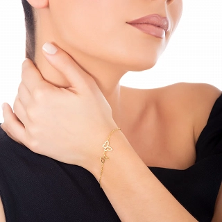 Oxzen γυναικείο βραχιόλι ασημένιο με διπλή πεταλούδα