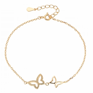 Oxzen γυναικείο βραχιόλι ασημένιο με διπλή πεταλούδα