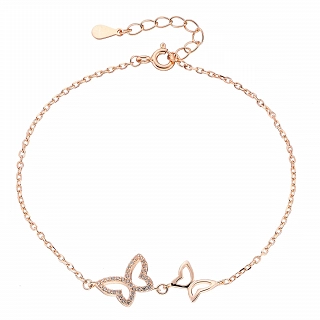 Oxzen γυναικείο βραχιόλι ασημένιο με διπλή πεταλούδα