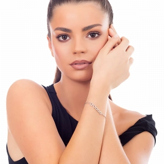 Oxzen βραχιόλι γυναικείο ασημένιο κυκλικά στοιχεια με λευκά ζιργκόν