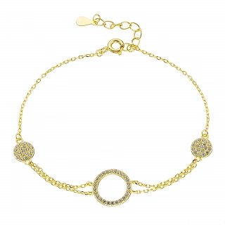 Oxzen βραχιόλι γυναικείο ασημένιο με κύκλους και λευκά ζιργκόν