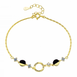 Oxzen γυναικείο βραχιόλι ασημένιο με κύκλους και λευκά ζιργκόν