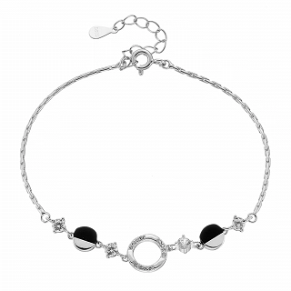 Oxzen γυναικείο βραχιόλι ασημένιο με κύκλους και λευκά ζιργκόν