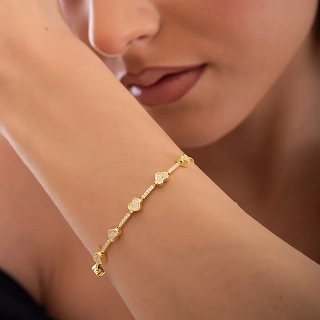 Oxzen γυναικείο βραχιόλι ασημένιο με καρδιές