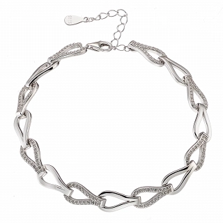 Oxzen γυναικείο βραχιόλι ασημένιο με λευκά ζιργκόν