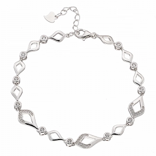 Oxzen γυναικείο βραχιόλι ασημένιο με λευκά ζιργκόν