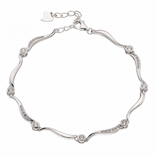 Oxzen γυναικείο βραχιόλι ασημένιο με λευκά ζιργκόν