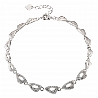 Oxzen γυναικείο βραχιόλι ασημένιο με λευκά ζιργκόν