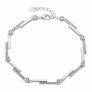 Oxzen γυναικείο βραχιόλι ασημένιο με λευκά ζιργκόν