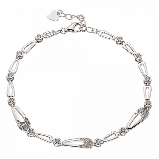 Oxzen γυναικείο βραχιόλι ασημένιο με λευκά ζιργκόν