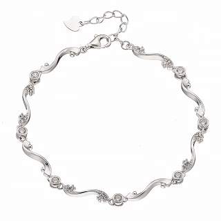 Oxzen γυναικείο βραχιόλι ασημένιο με λευκά ζιργκόν