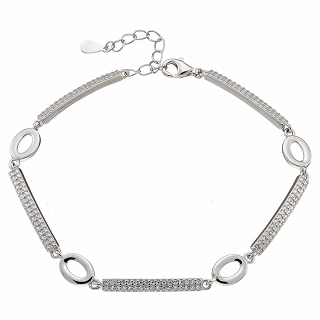 Oxzen γυναικείο βραχιόλι ασημένιο με λευκά ζιργκόν