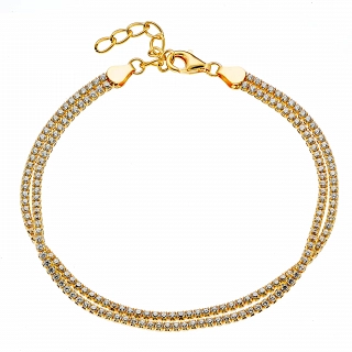 Oxzen γυναικείο βραχιόλι ασημένιο διπλή ριβιέρα με λευκά ζιργκόν