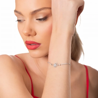 Oxzen βραχιόλι ασημένιο με οπάλιο και λευκά ζιργκόν