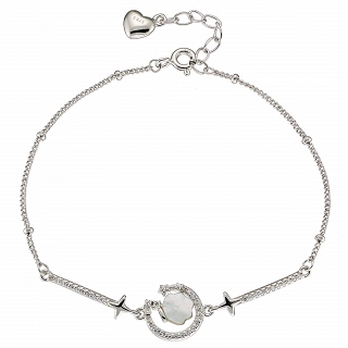 Oxzen βραχιόλι ασημένιο με οπάλιο και λευκά ζιργκόν