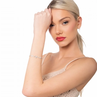 Oxzen ασημένιο βραχιόλι καρδιά με οπάλιο και λευκά ζιργκόν