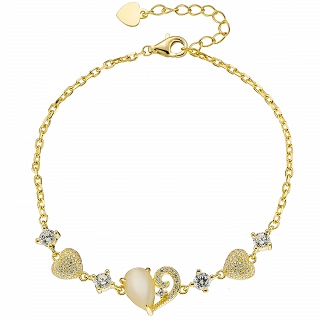 Oxzen ασημένιο βραχιόλι καρδιά με οπάλιο και λευκά ζιργκόν