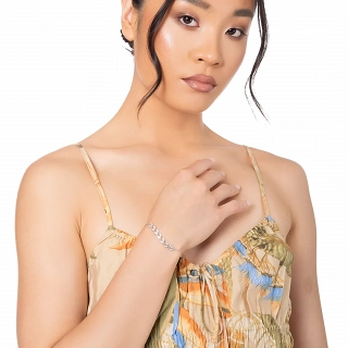 Oxzen ασημένιο βραχιόλι φύλλα με λευκά ζιργκόν